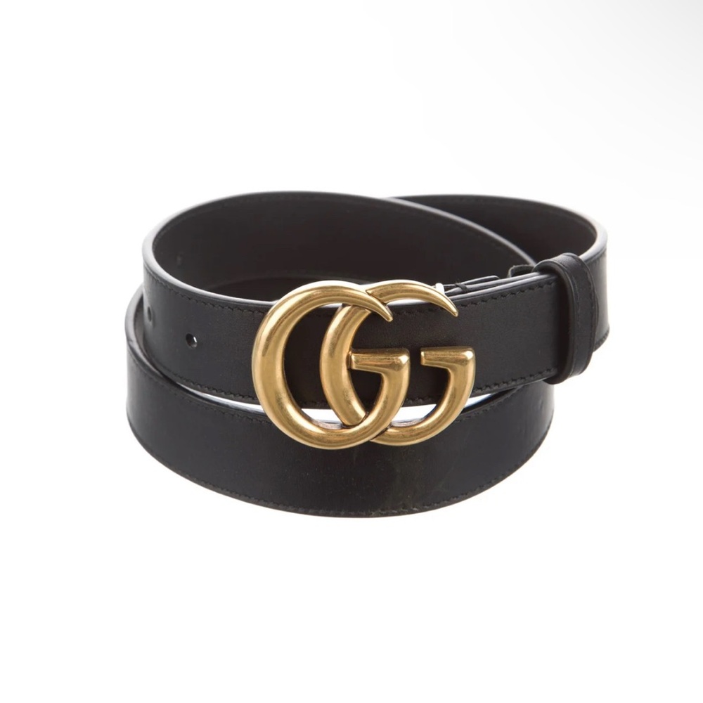 Gucci Black and Gold Leather Belt